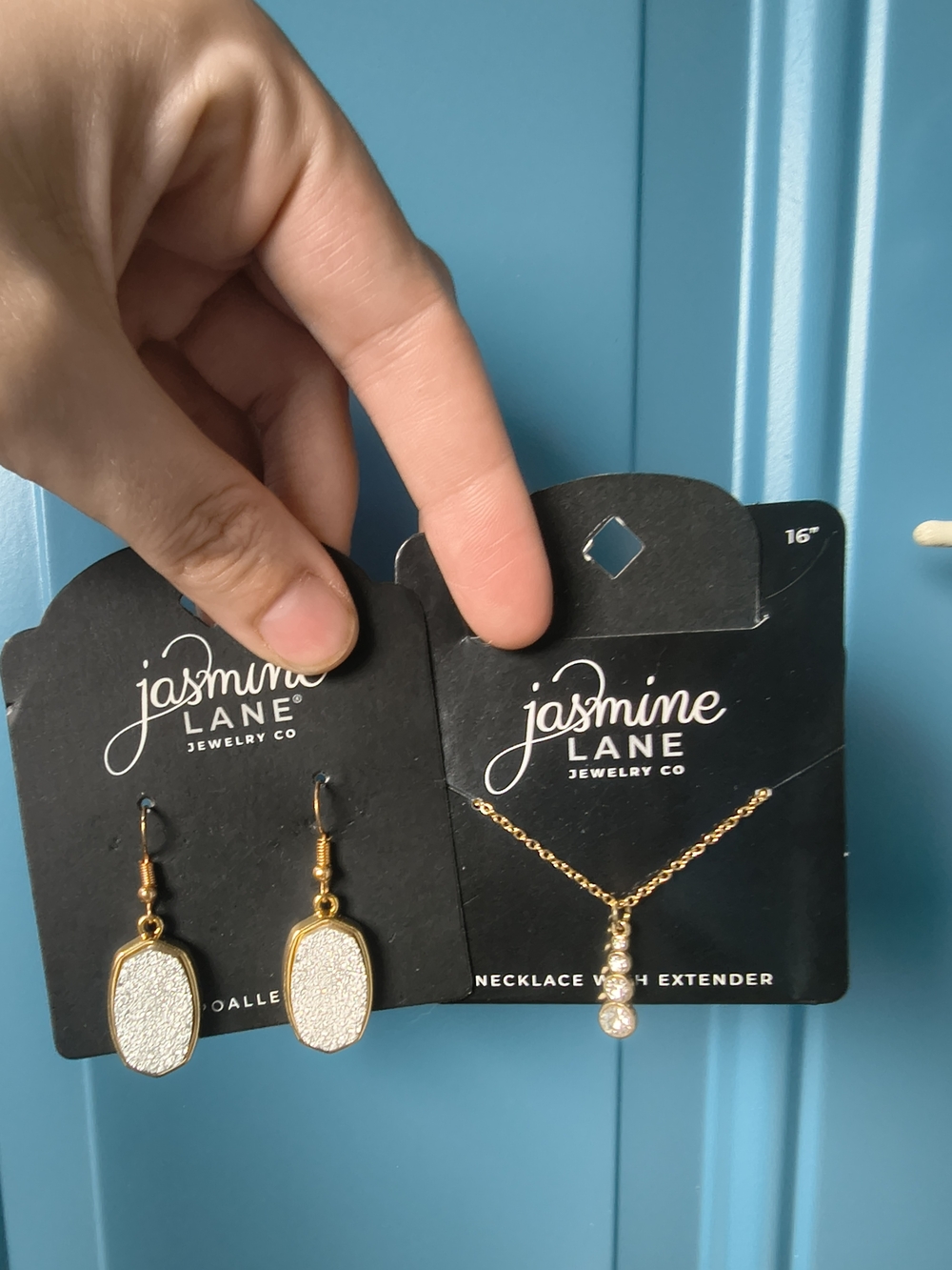 Jasmine Lane Gold-Tone  White Necklace With Sparkling Silver  Earrings